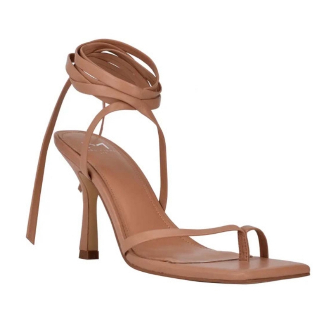Marc Fisher Dominic Leather Ankle Strap Heeled Sandal In Dark Tan Size 11